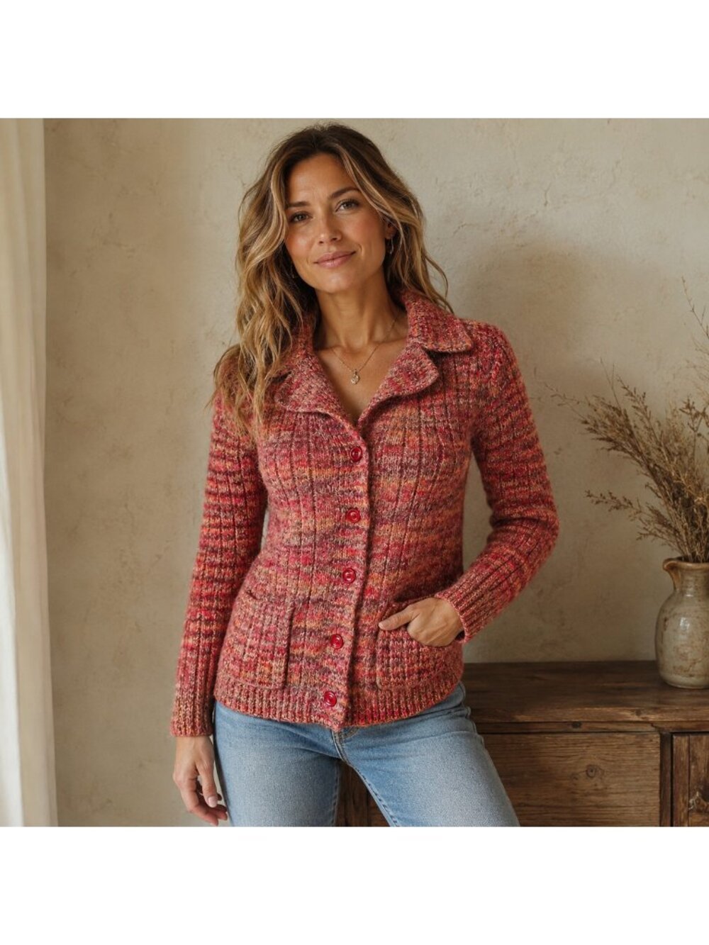 Vintage Gi Gi Wool Red Ornage Button down Sweater S Petite